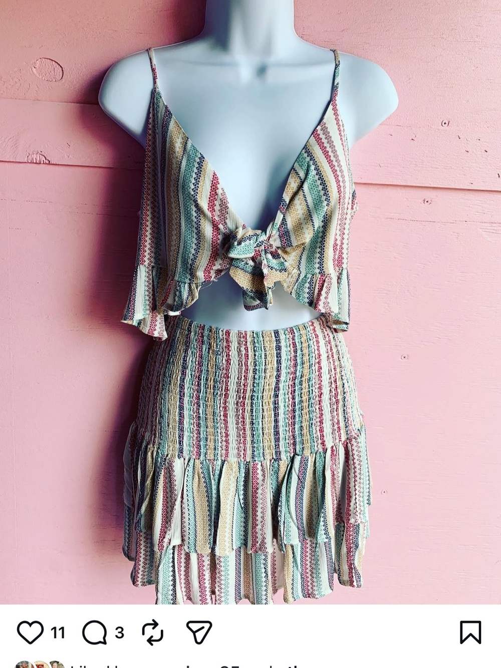 ILLA ILLA Multicolor Smocked, Ruffle crop top and skirt set 💜 NWT medium